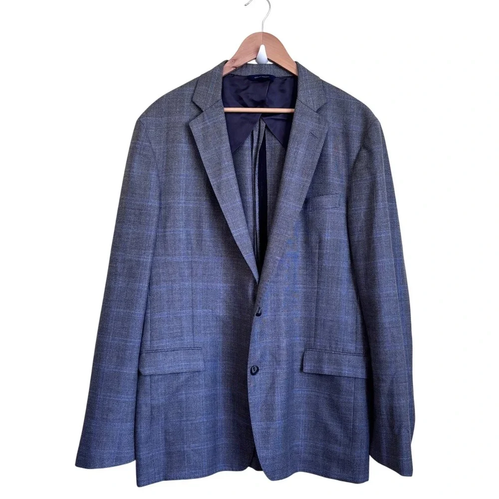 Brooks Brothers Mens Regent Glen Plaid Reda Wool Blazer Sport Coat 44L Gray Blue
